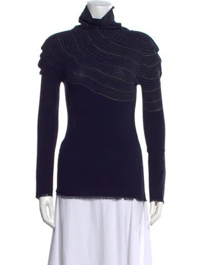 Pre-owned Issey Miyake Striped Turtleneck Sweater In Blue