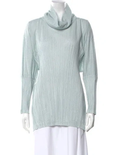 Pre-owned Issey Miyake Striped Turtleneck Top In Blue