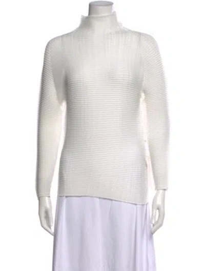 Pre-owned Issey Miyake Striped Turtleneck Top W/ Tags In White