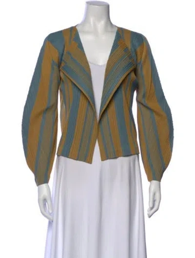 Pre-owned Issey Miyake Striped V-neck Sweater In Green