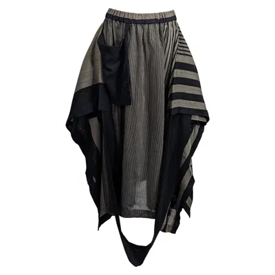 Pre-owned Issey Miyake Striped Wool Transformable Skirt In Black