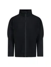 Issey Miyake Structured High-collar Black Casual Jacket With Textured Pleats In Black