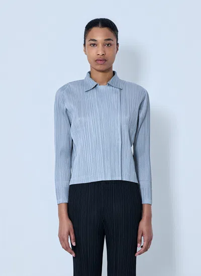 Issey Miyake Structured Pleat Long Sleeve Shirt In Blue