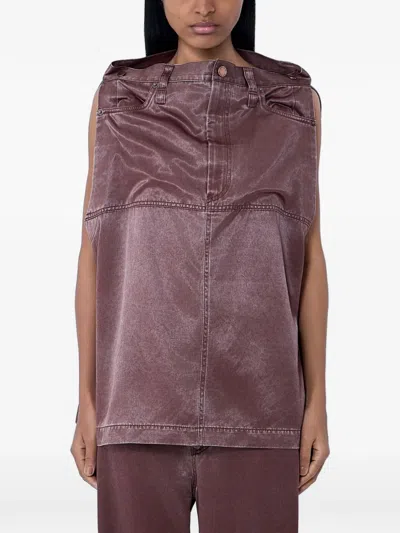 Issey Miyake Women Satin Denim Sleeveless Top In Burgundy