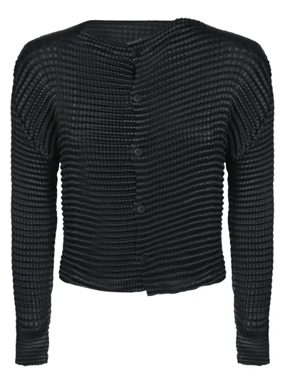 ISSEY MIYAKE SUEDE-LIKE PLEATS BLACK CARDIGAN