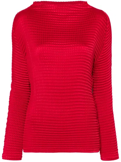 Issey Miyake Suede Like Pleats Top In Red