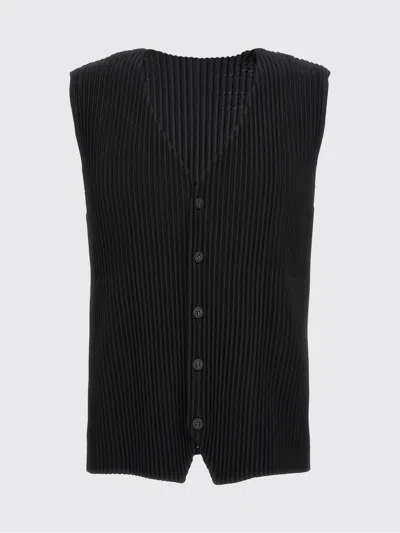 Issey Miyake Pleated Button Gilet In Black