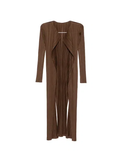 Issey Miyake Swing Pleated Coat In Brown