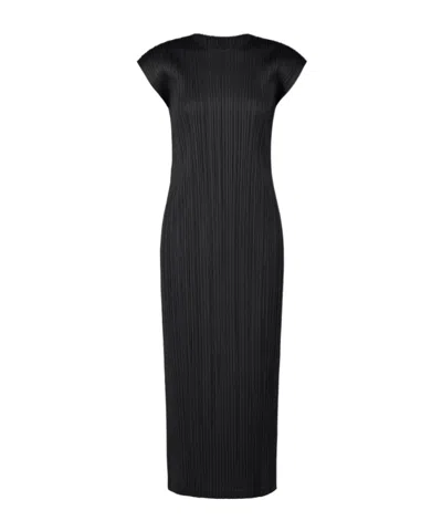 Issey Miyake Pleats Please Swing Solid Side-slit Dress In Black