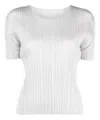 Issey Miyake Basics High-neck Pleated Woven Jersey Top In Grey