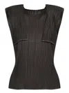 Issey Miyake Pleats Charcoal Black Top In Black