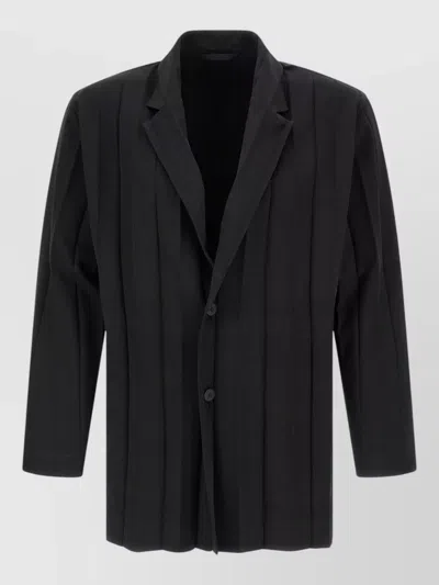 Issey Miyake Tailored Blazer Long Sleeves Notched Lapel Pleated In Black