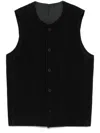 Issey Miyake Pleated Crew Neck Sleeveless Knit Vest In Black