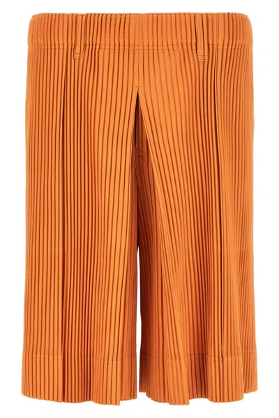 Issey Miyake Tailored Pleated Bermuda Shorts Belt Loops In Orange