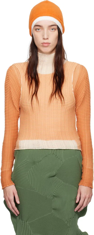 Issey Miyake Tan Layered Color Pleats Turtleneck In 42 New Winter Brown