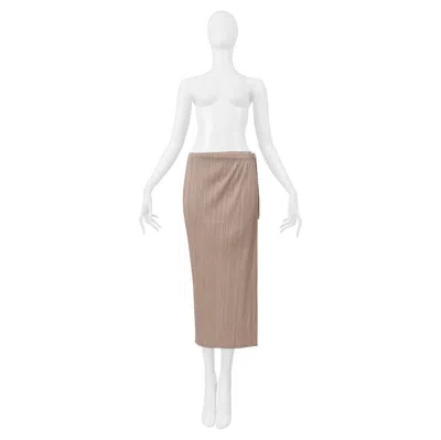 Pre-owned Issey Miyake Tan Pleated Pants With Front Skirt Panel 2004 In Brown