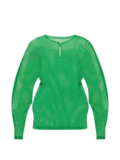 Issey Miyake Tatami April Keyhole-neck Blouse In Green