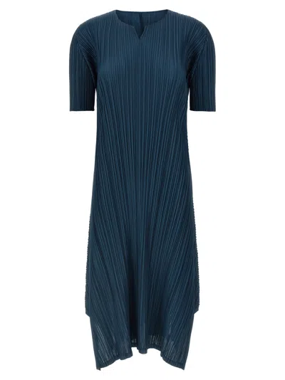 ISSEY MIYAKE TEAL BLUE MELLOW PLEATS MIDI DRESS