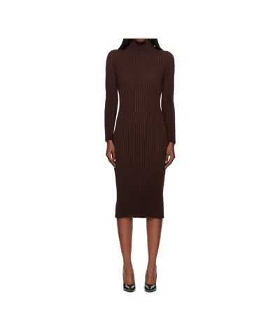 Issey Miyake Textured Knit Dress In Brown