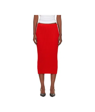 Issey Miyake Textured Knit Midi Skirt In Red