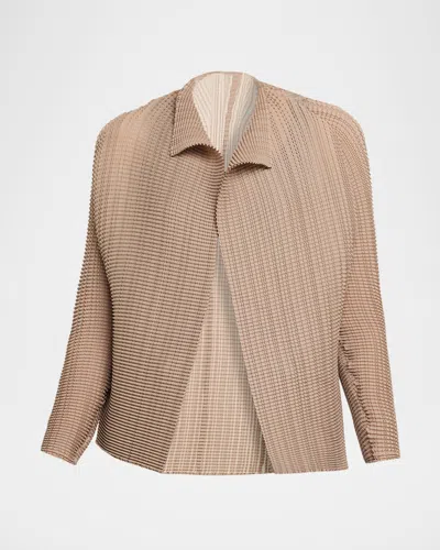Issey Miyake Textured Pleated Long-sleeve Open Jacket In Neutral