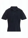 Issey Miyake Textured Pleated Polo Shirt With Classic Collar In Blue