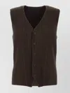 Issey Miyake Textured Pleated Ribbed Sleeveless V-neck Vest