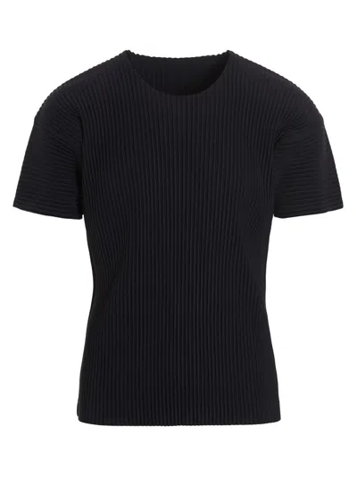 Issey Miyake Textured Pleated T-shirt With Classic Crewneck In Black