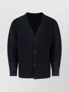 Issey Miyake Ribbed Texture V-neck Sweater With Long Sleeves In Black