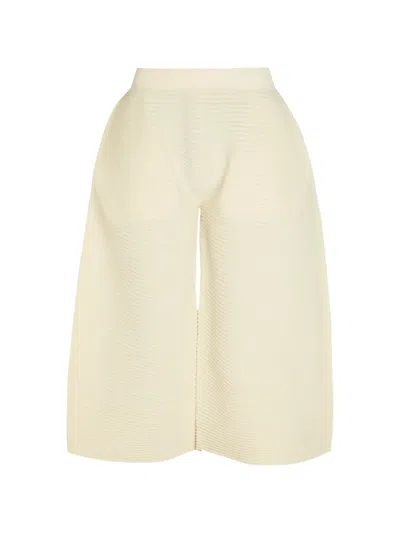 Issey Miyake Corrugated Cropped Ribbed-knit Trousers In Neutral