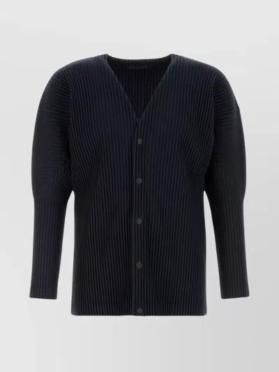ISSEY MIYAKE TEXTURED V-NECK CARDIGAN IN POLYESTER