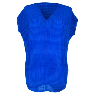 Pre-owned Issey Miyake Textured V-neck Blouse In Blue Polyester