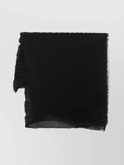 Issey Miyake Textured Wool Stole Frayed Edges In Black