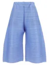 Issey Miyake Wide Leg Textured Fabric Elastic Waistband Trousers In Blue
