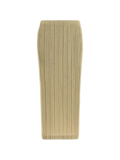 Issey Miyake Thicker Pleated Midi Straight Skirt In Neutral