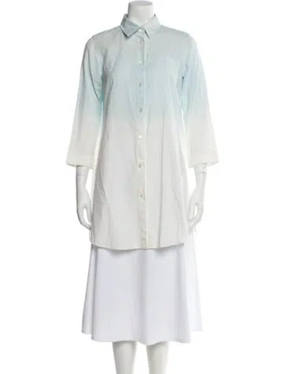 Pre-owned Issey Miyake Three-quarter Sleeve Button-up Top In White