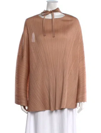 Pre-owned Issey Miyake Tie Neck Long Sleeve Top In Neutral