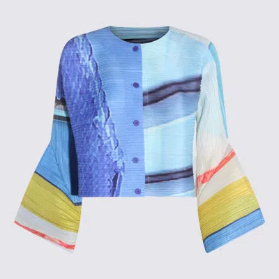 Issey Miyake Blue And Yellow Pleated Top In Multi