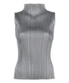 Issey Miyake Pleated Sleeveless Tank Top In Grey