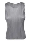 Issey Miyake Womens Grey Basic Sleeveless Pleated Knitted Jersey Top In Grey