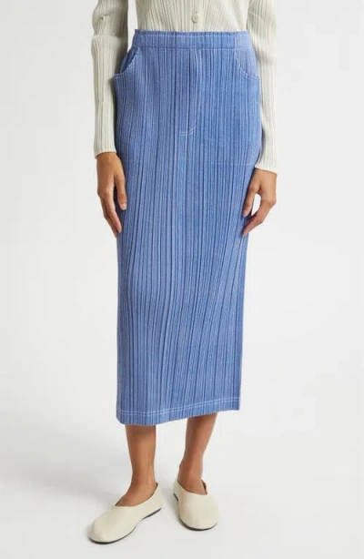 Issey Miyake Trompe L'oeil Pleated Straight Leg Pants In Blue