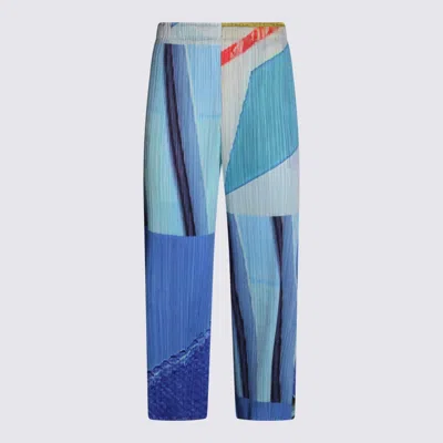 Issey Miyake Blue And Yellow Pleated Pant In Multi