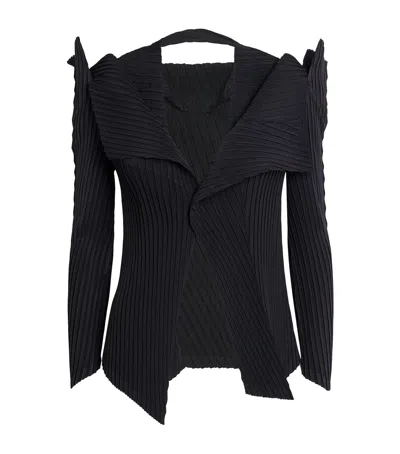 Issey Miyake Tubular Pleats Cardigan In Black