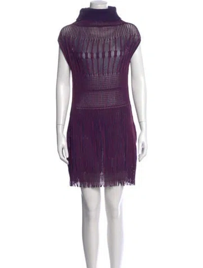 Pre-owned Issey Miyake Turtleneck Knee-length Dress In Purple