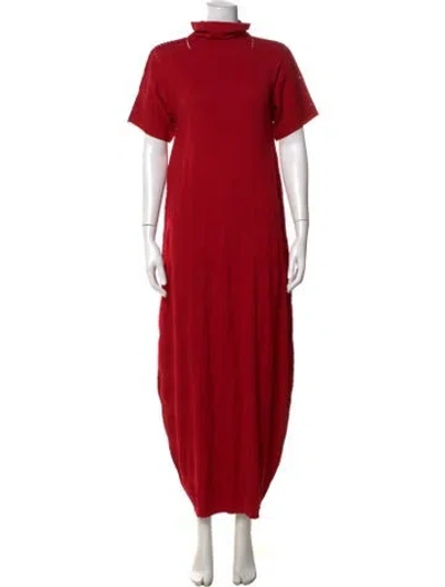 Pre-owned Issey Miyake Turtleneck Long Dress In Red