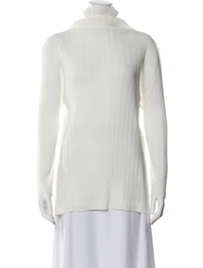 Pre-owned Issey Miyake Turtleneck Long Sleeve Top In White