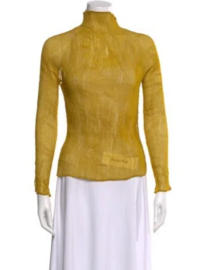 Pre-owned Issey Miyake Turtleneck Long Sleeve Top In Yellow