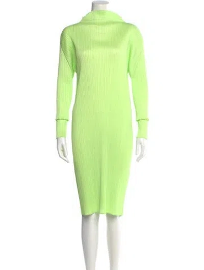 Pre-owned Issey Miyake Turtleneck Midi Length Dress In Green