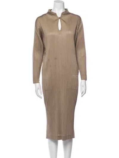 Pre-owned Issey Miyake Turtleneck Midi Length Dress In Neutral
