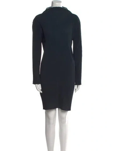 Pre-owned Issey Miyake Turtleneck Mini Dress In Blue